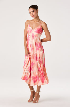 Maeve Pleated Midi Dress: Floral Midi Dress, Sundress, Plisse