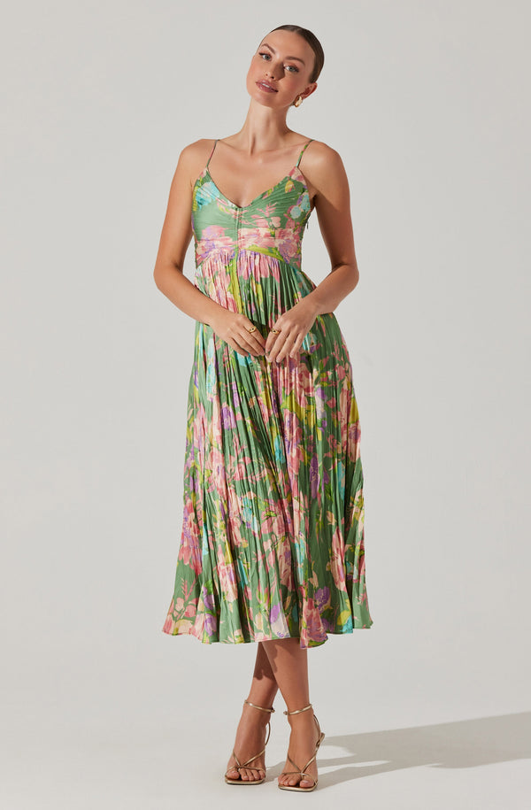 Maeve Pleated Midi Dress: Floral Midi Dress