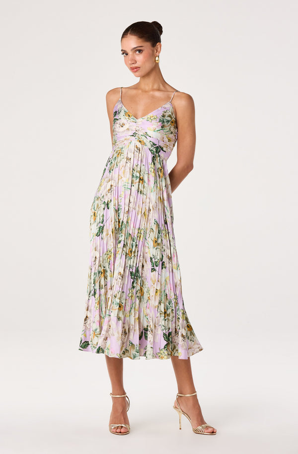 Touch Screen Disposable Vape Maeve Pleated Midi Dress: Floral Midi Dress,  Sundress, Plisse Dress, Blue Midi,