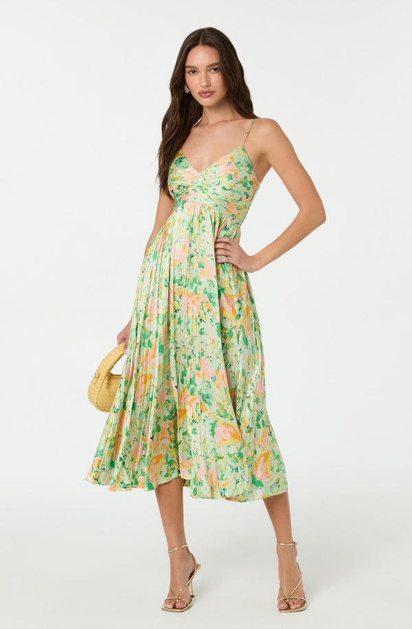 Maeve Pleated Midi Dress: Floral Midi Dress, Sundress, Plisse