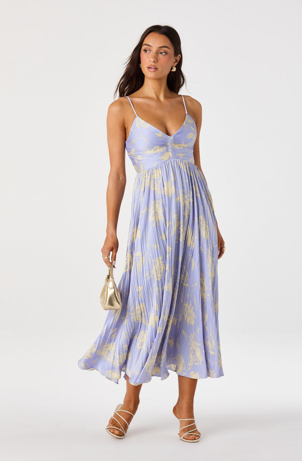Maeve Pleated Midi Dress: Floral Midi Dress, Sundress, Plisse Dress, Blue Midi, Green Midi, Summer Dress - ASTR the Label Maeve Pleated Midi Dress: Floral Midi Dress, Sundress, Plisse Dress, Blue Midi, Green Midi, Summer Dress - ASTR the Label