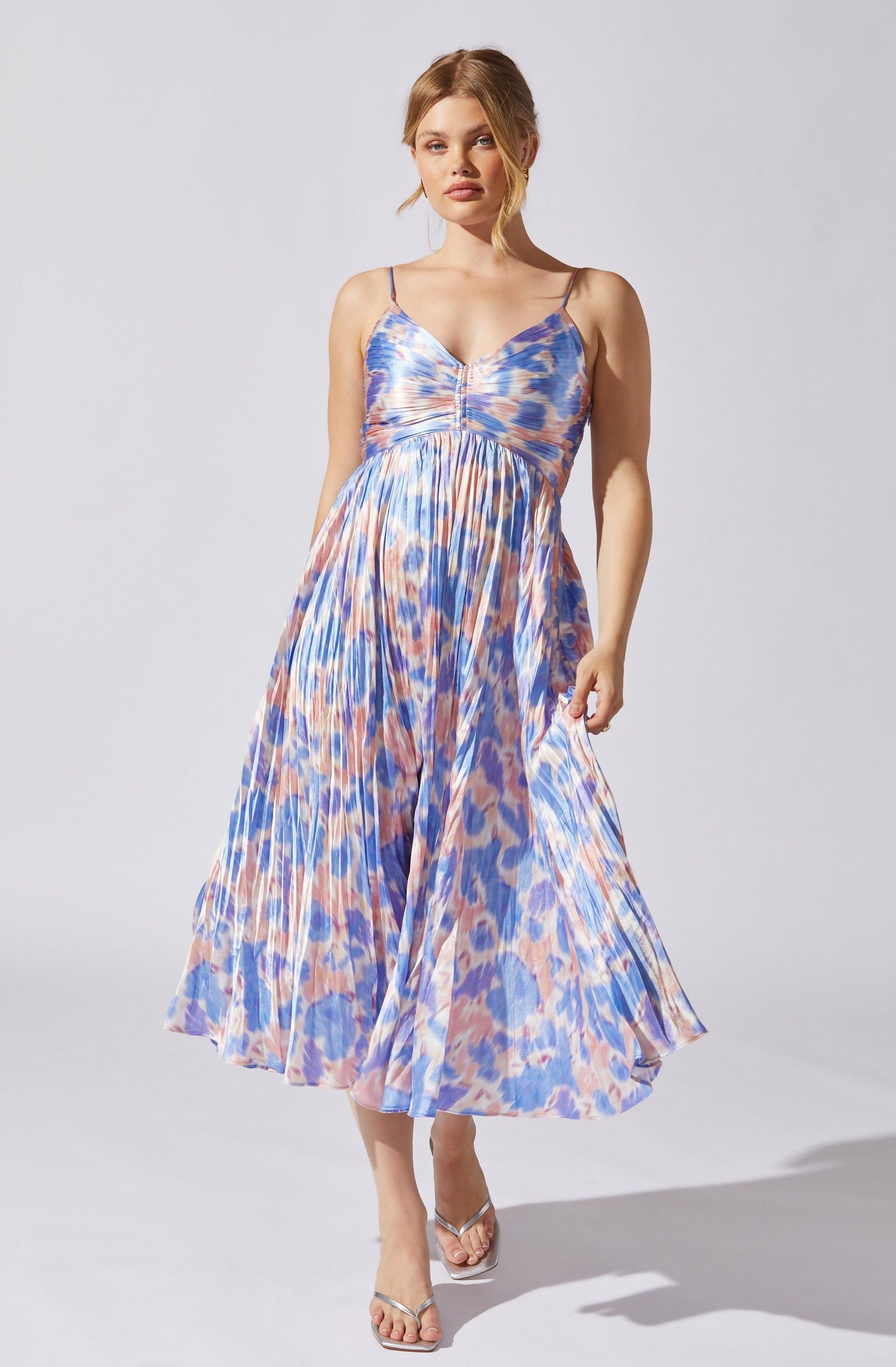 maeve pleated midi dress Maeve Pleated Midi Dress: Floral Midi Dress, Sundress, Plisse Dress, Blue Midi, Green Midi, Summer Dress
