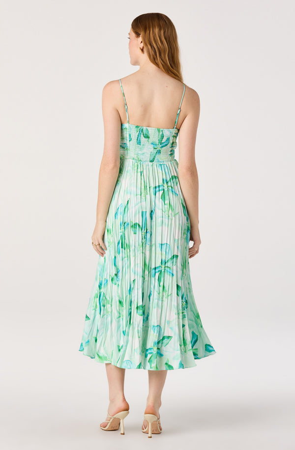 Maeve Pleated Midi Dress: Floral Midi Dress, Sundress, Plisse Dress, Blue Midi, Green Midi, Summer Dress - ASTR the Label Maeve Pleated Midi Dress: Floral Midi Dress, Sundress, Plisse Dress, Blue Midi, Green Midi, Summer Dress - ASTR the Label
