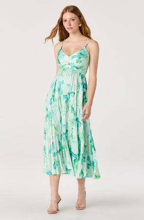 green and white floral dress Maeve Pleated Midi Dress: Floral Midi Dress, Sundress, Plisse Dress, Blue  Midi, Green Midi, Summer Dress