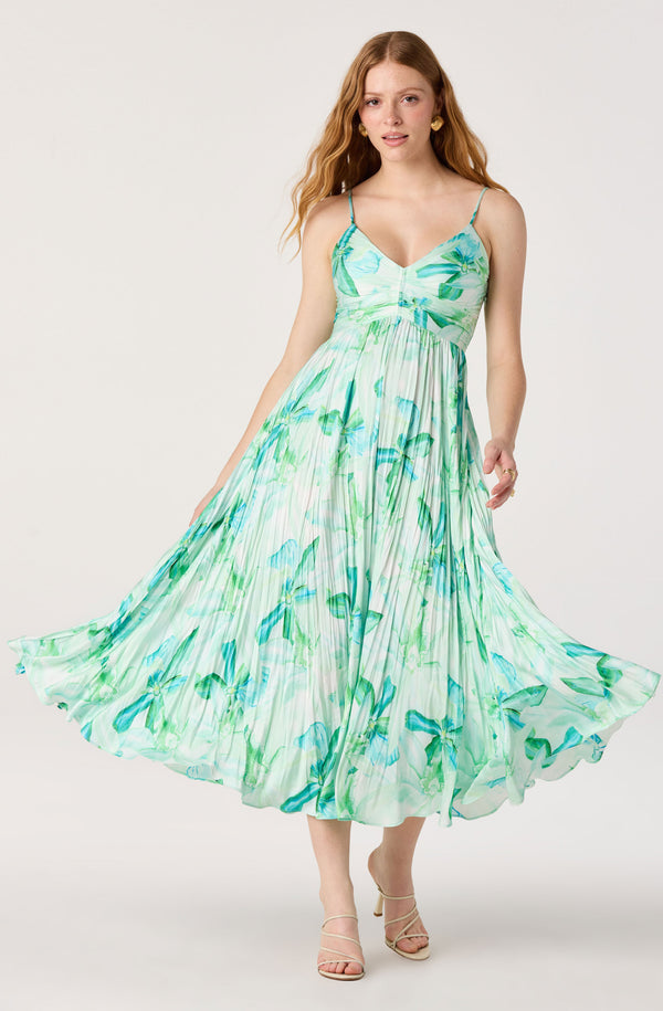 Maeve Pleated Midi Dress: Floral Midi Dress, Sundress, Plisse Dress, Blue Midi, Green Midi, Summer Dress Maeve Pleated Midi Dress: Floral Midi Dress, Sundress, Plisse Dress, Blue Midi, Green Midi, Summer Dress
