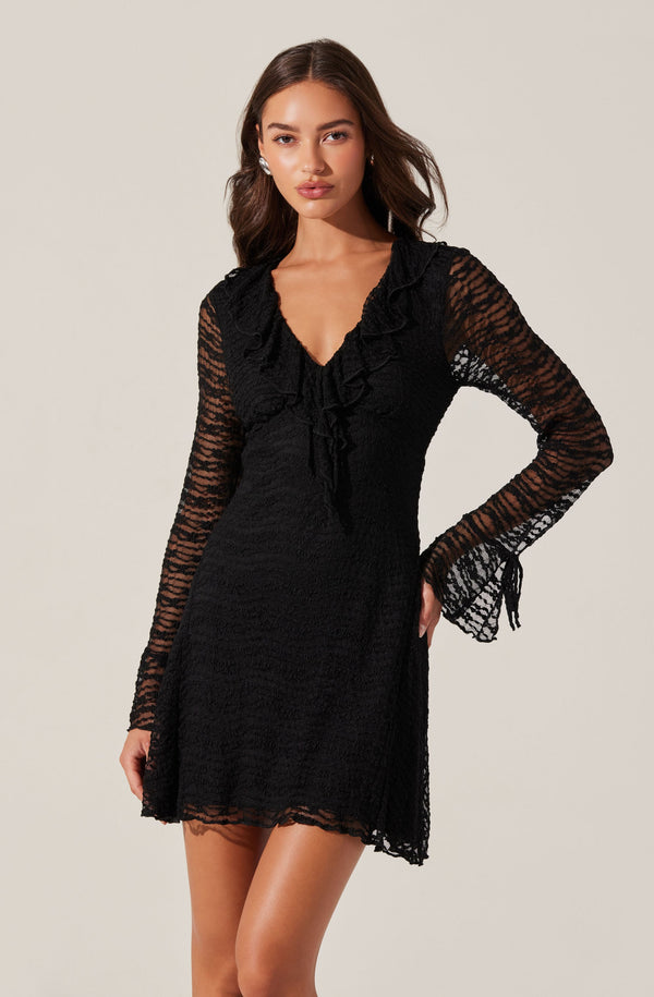 Ruffle V-Neck Lace Mini Dress - ASTR the Label Ruffle V-Neck Lace Mini Dress - ASTR the Label