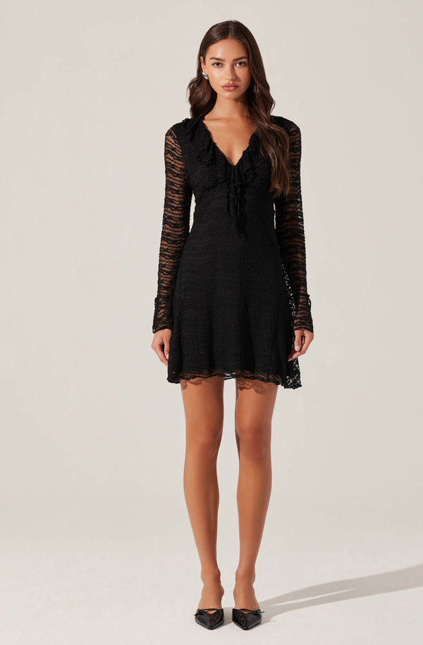 Ruffle V-Neck Lace Mini Dress - ASTR the Label Ruffle V-Neck Lace Mini Dress - ASTR the Label