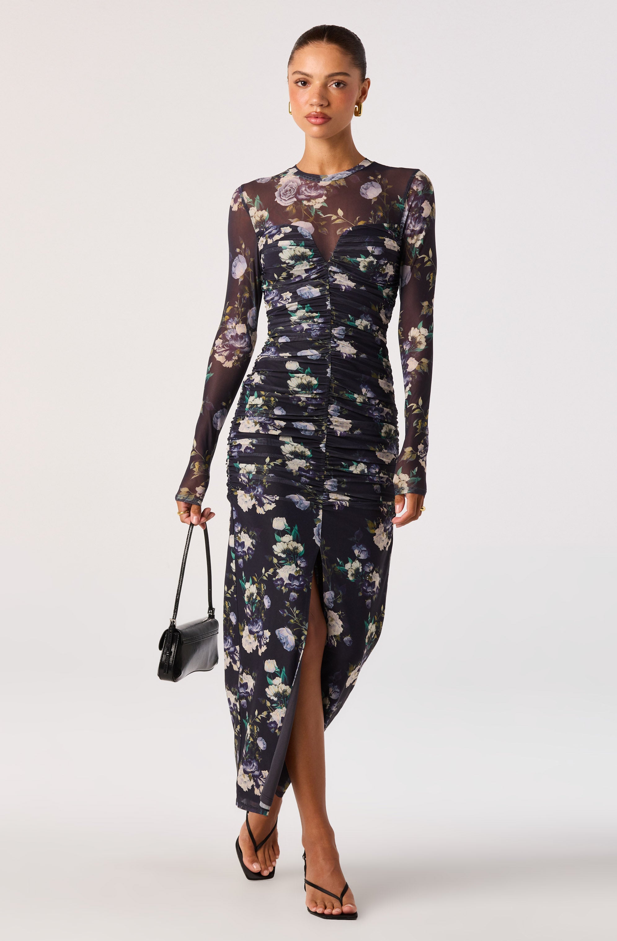 Mesh Ruched Maxi Dress