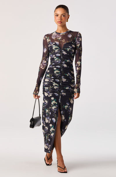 Mesh Ruched Maxi Dress