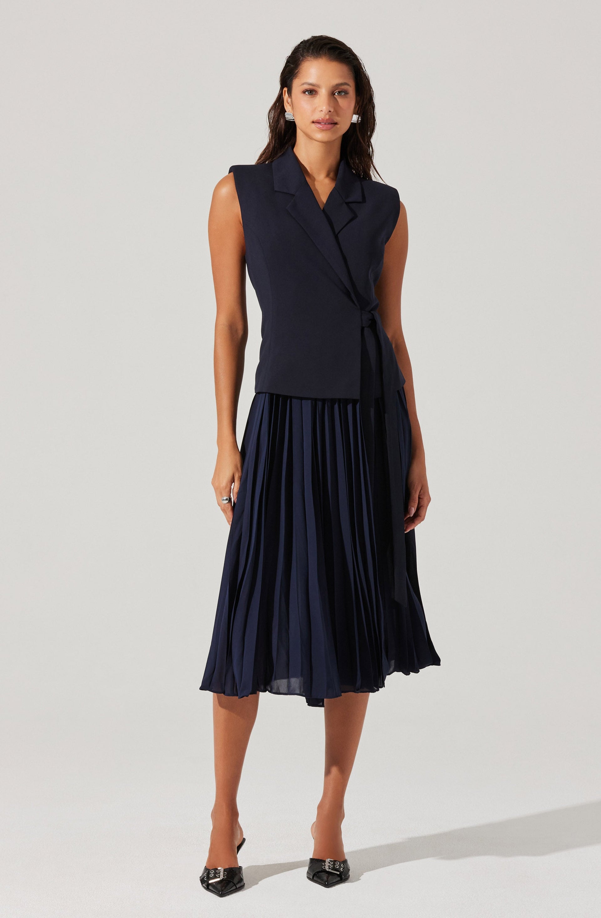 Mixed Media Vest Wrap Dress Midnight XS