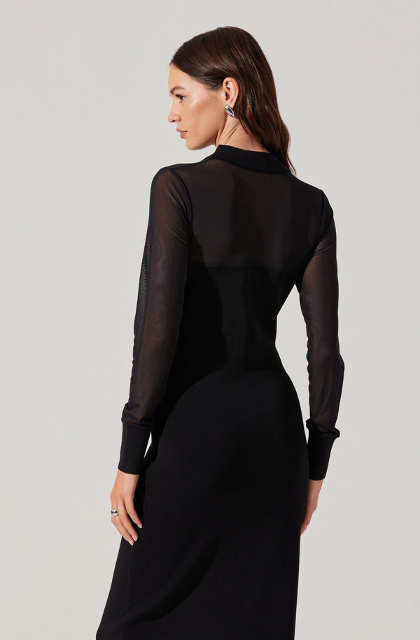 Contrast Mesh Collared Midi Dress ASTR the Label