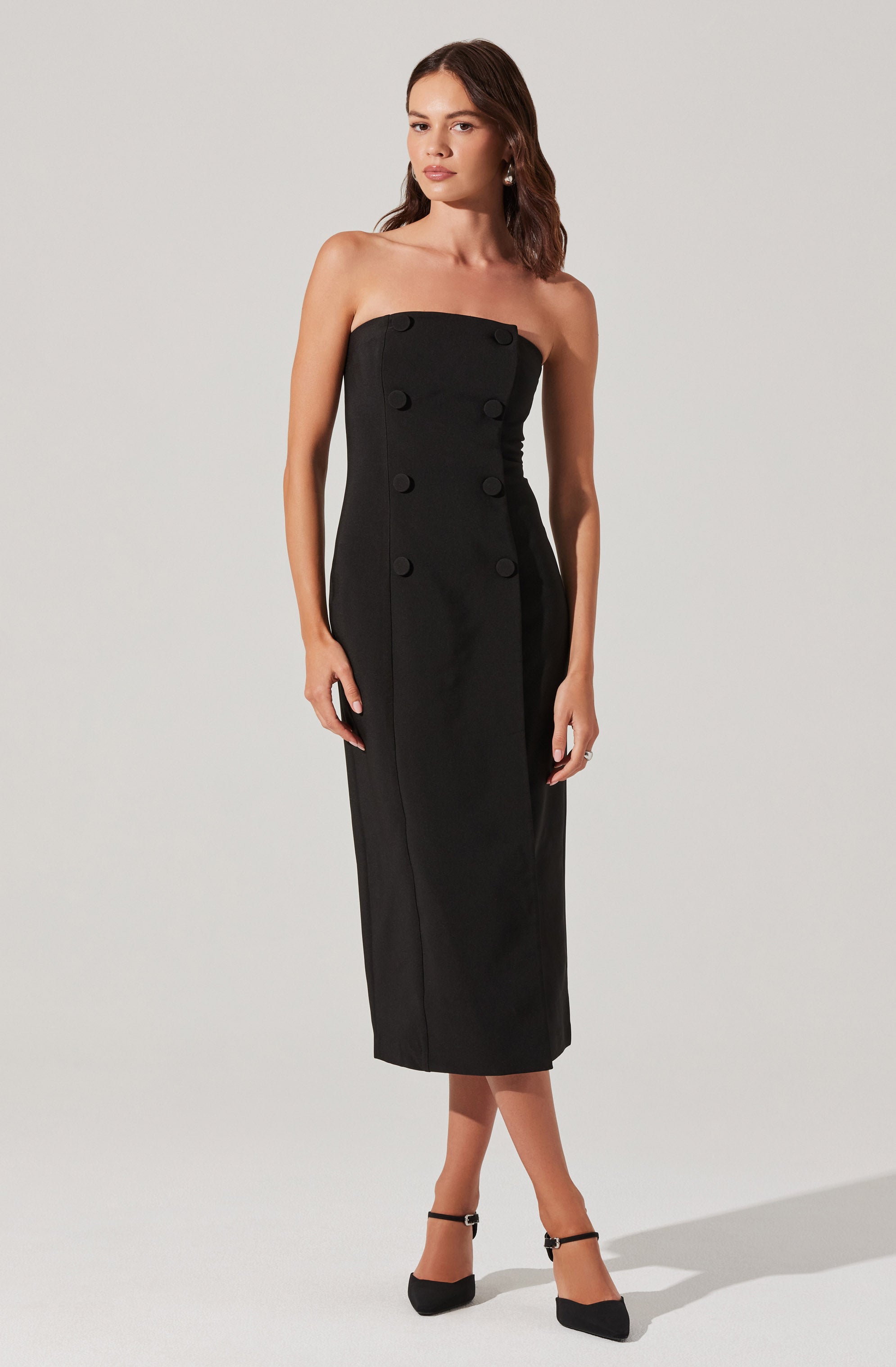 astr the label Strapless Double-Breasted Midi Dress