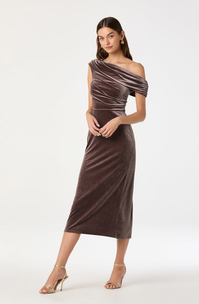 Velvet Off Shoulder Midi Dress