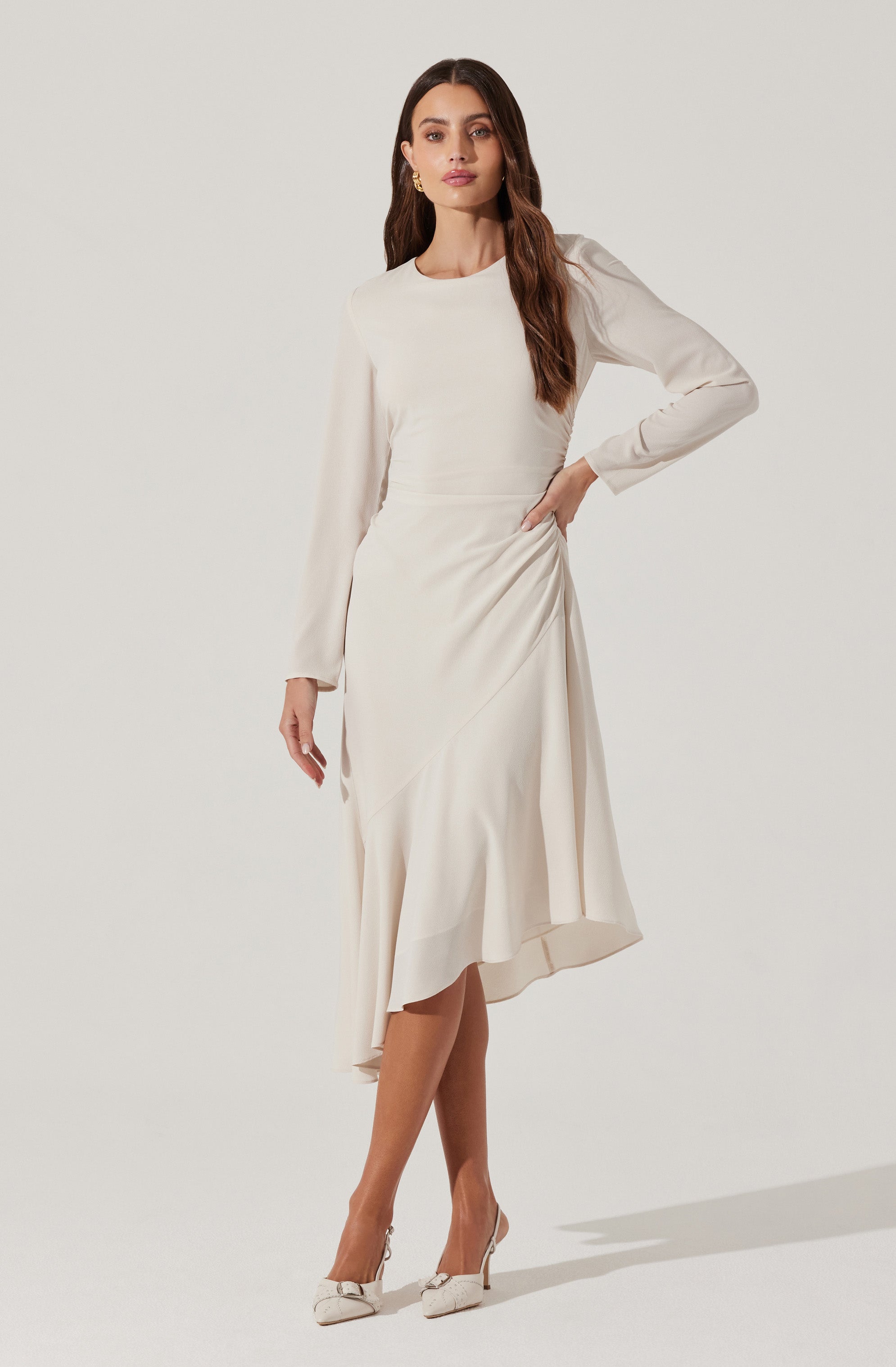 ENFOLD　CURVE-SLEEVE ASYMMETRY-DRESS ZARA NEW WOMAN ASYMMETRIC MIDI DRESS WITH APPLIQUÉ TURQUOISE
