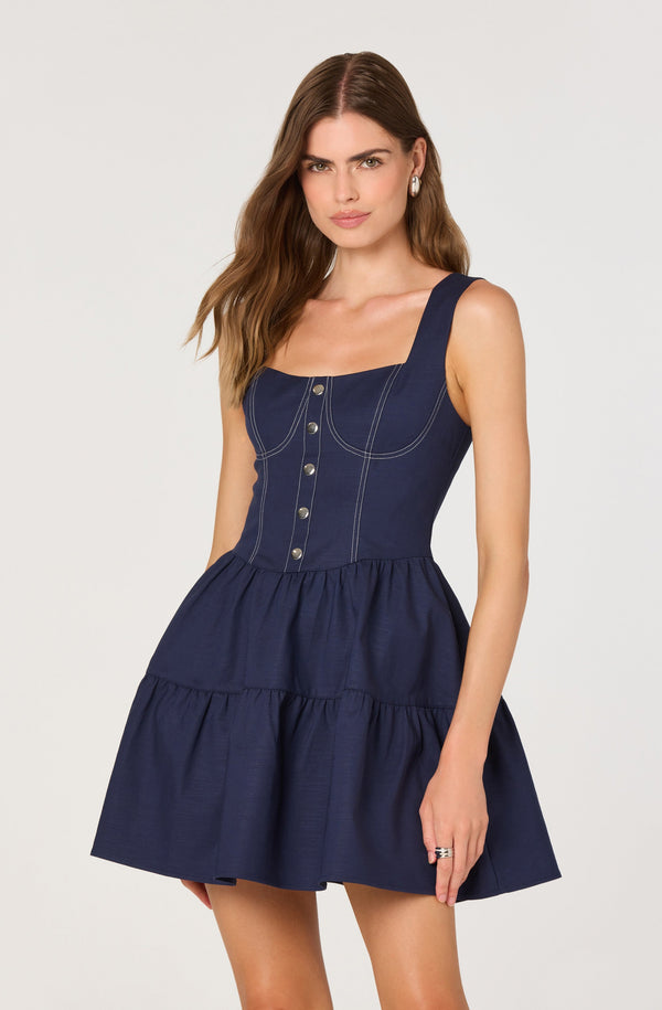 mini stitch dresses Tiered Stitch Detail Mini Dress