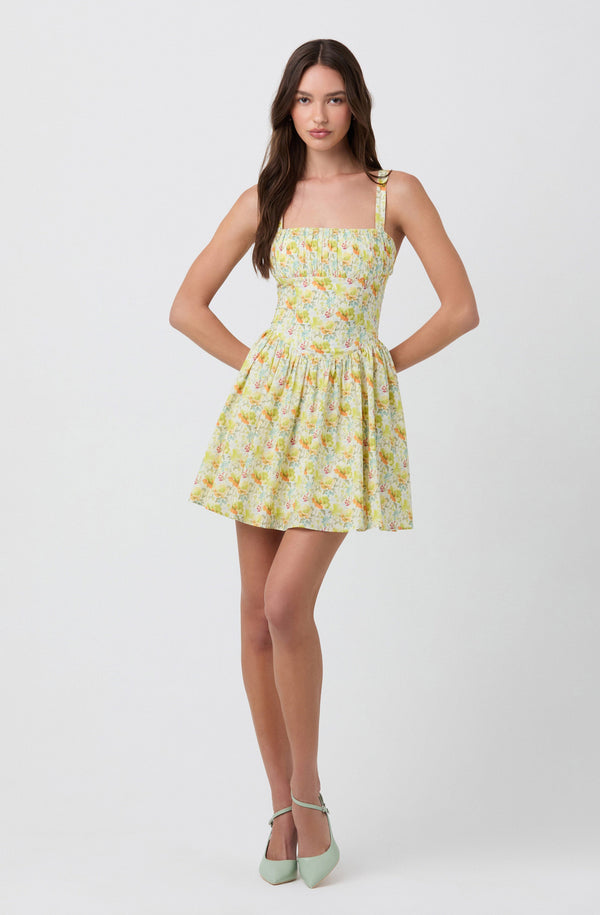 floral milkmaid mini dress Floral Milkmaid Mini Dress: Ruffled Eyelet Trim, Shirred Bodice