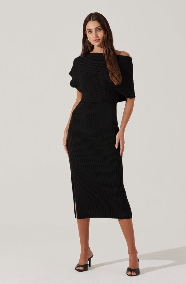 Off Shoulder Ribbed Midi Sweater Dress - ASTR the Label Off Shoulder Ribbed Midi Sweater Dress - ASTR the Label