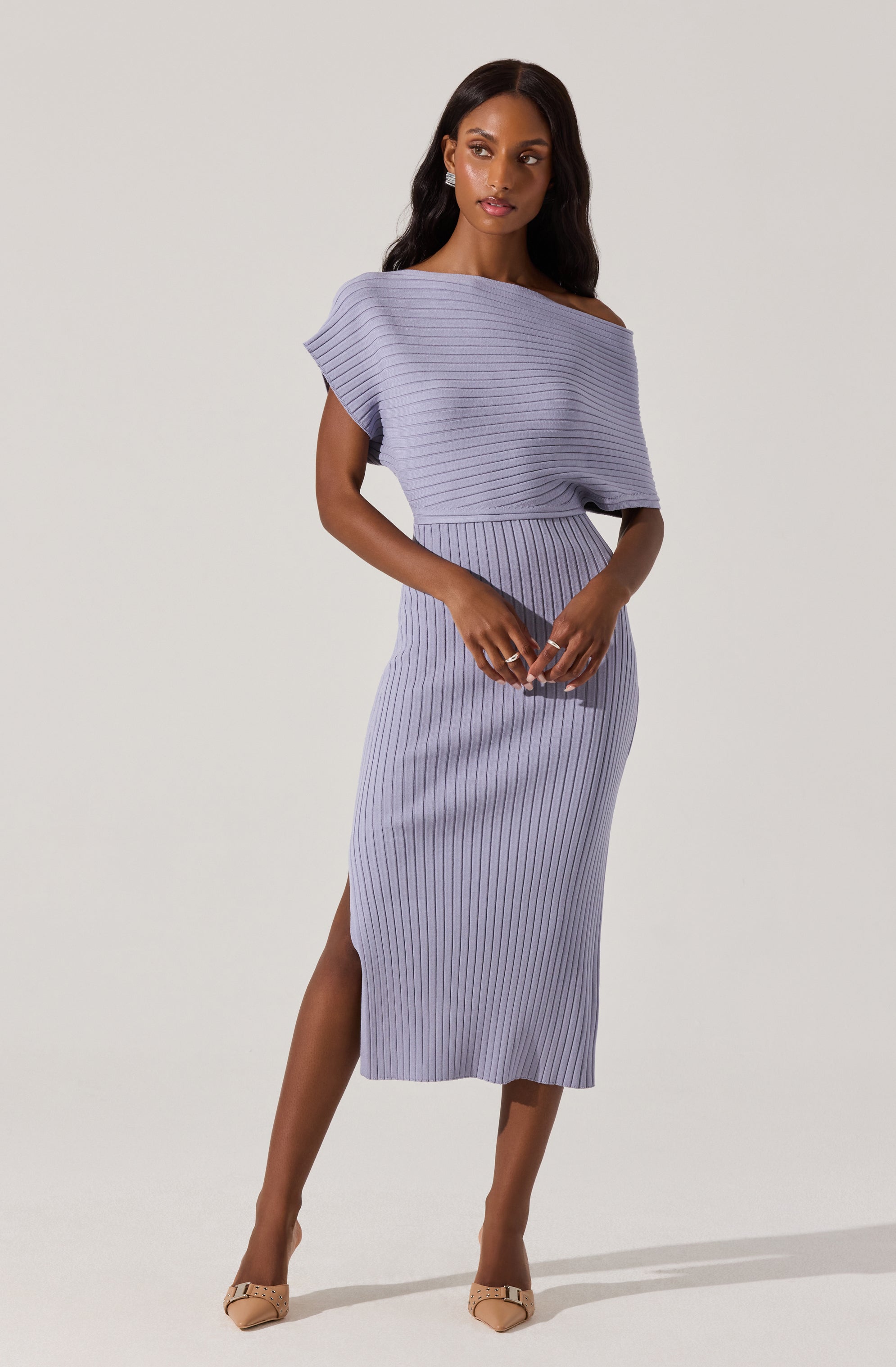 【PORTERNA】Roben Stripe Off-Shoulder Zara Women's Pinstripe Dress Small Black Blue Ruffled