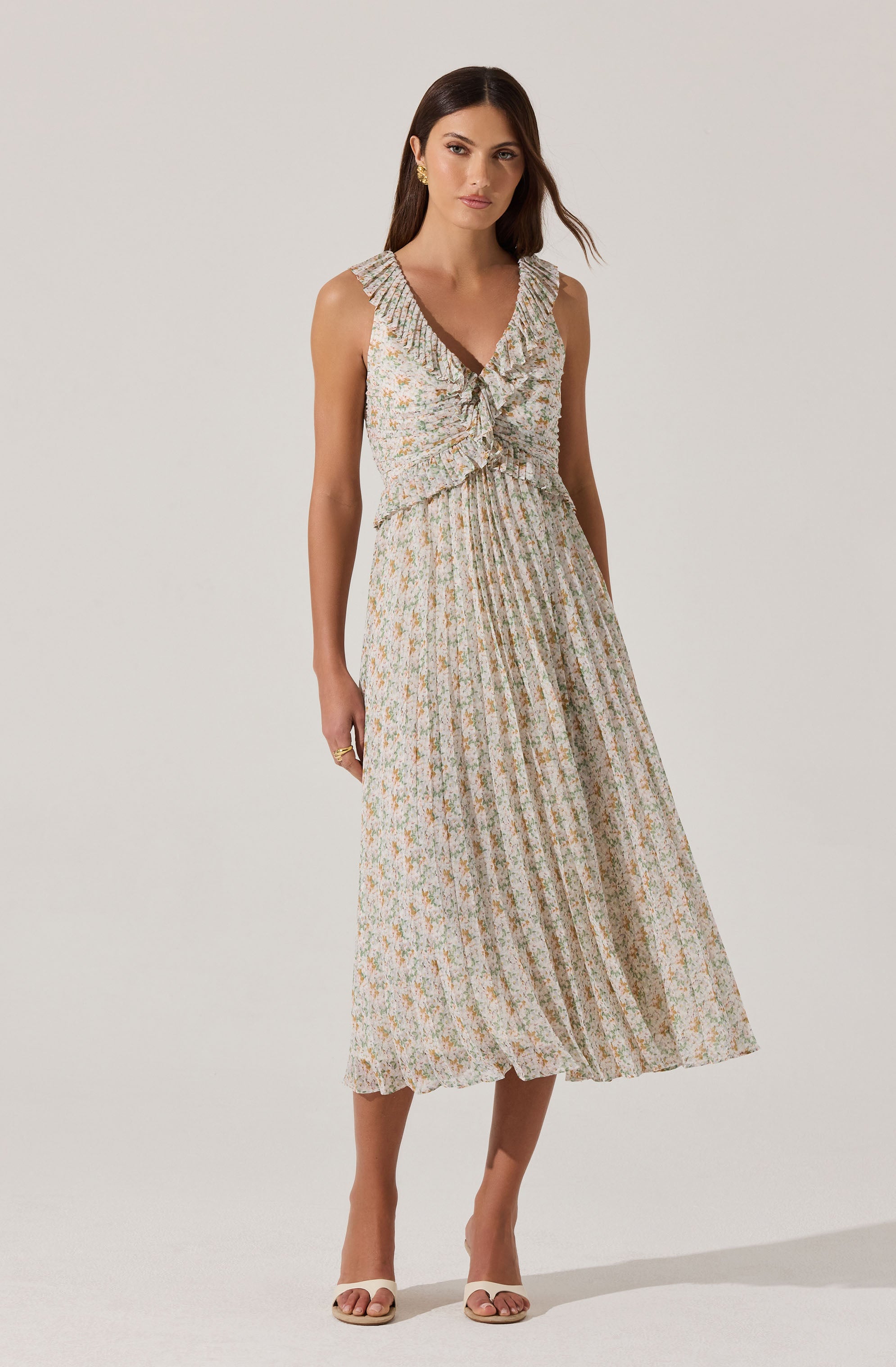 Floral Ruffle Pleated Midi Dress– ASTR the Label
