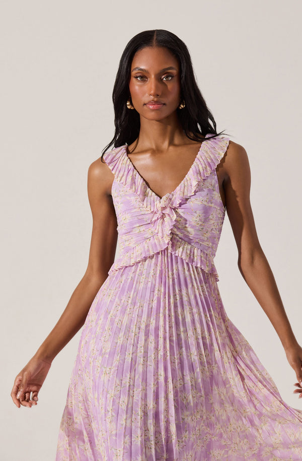 Floral Ruffle Pleated Midi Dress - ASTR the Label