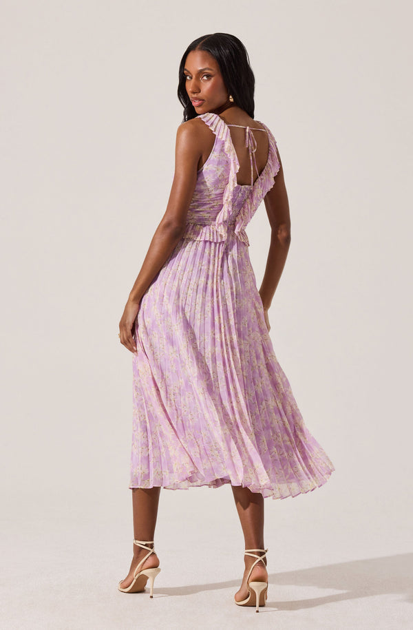 Floral Ruffle Pleated Midi Dress - ASTR the Label Floral Ruffle Pleated Midi Dress - ASTR the Label