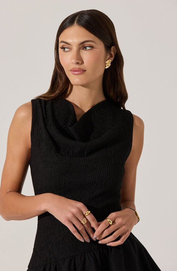 cowl front wrap over mini dress in midnight black Addison Black Plunging Cowl Neck Mini Dress main image 1