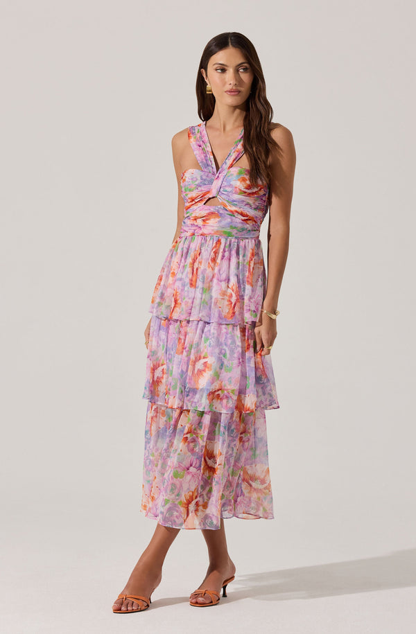 Tiered Floral Cutout Midi Dress - ASTR the Label