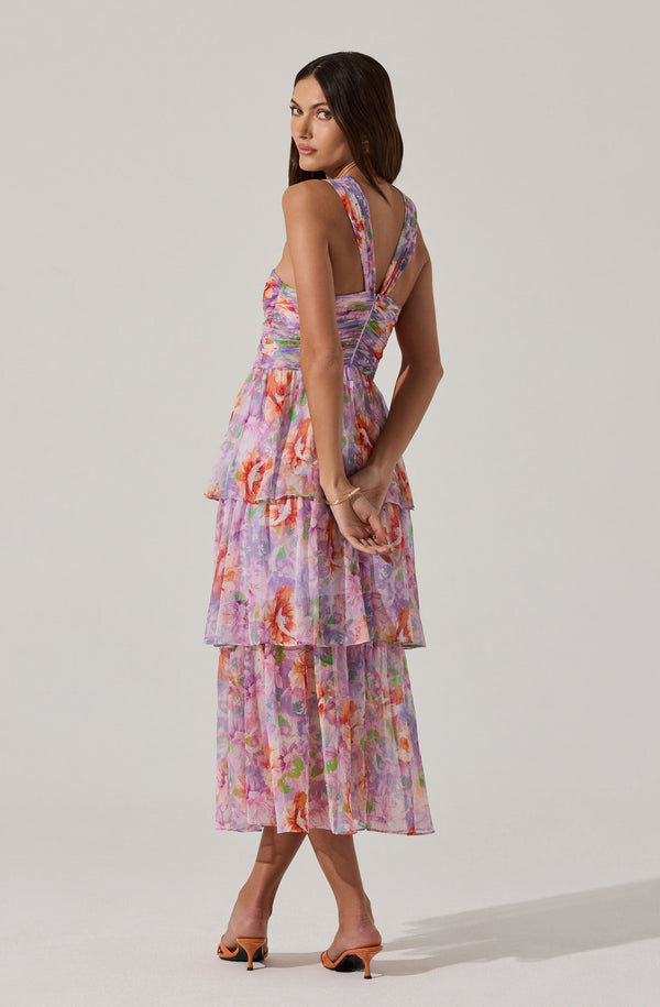 Tiered Floral Cutout Midi Dress - ASTR the Label Tiered Floral Cutout Midi Dress - ASTR the Label