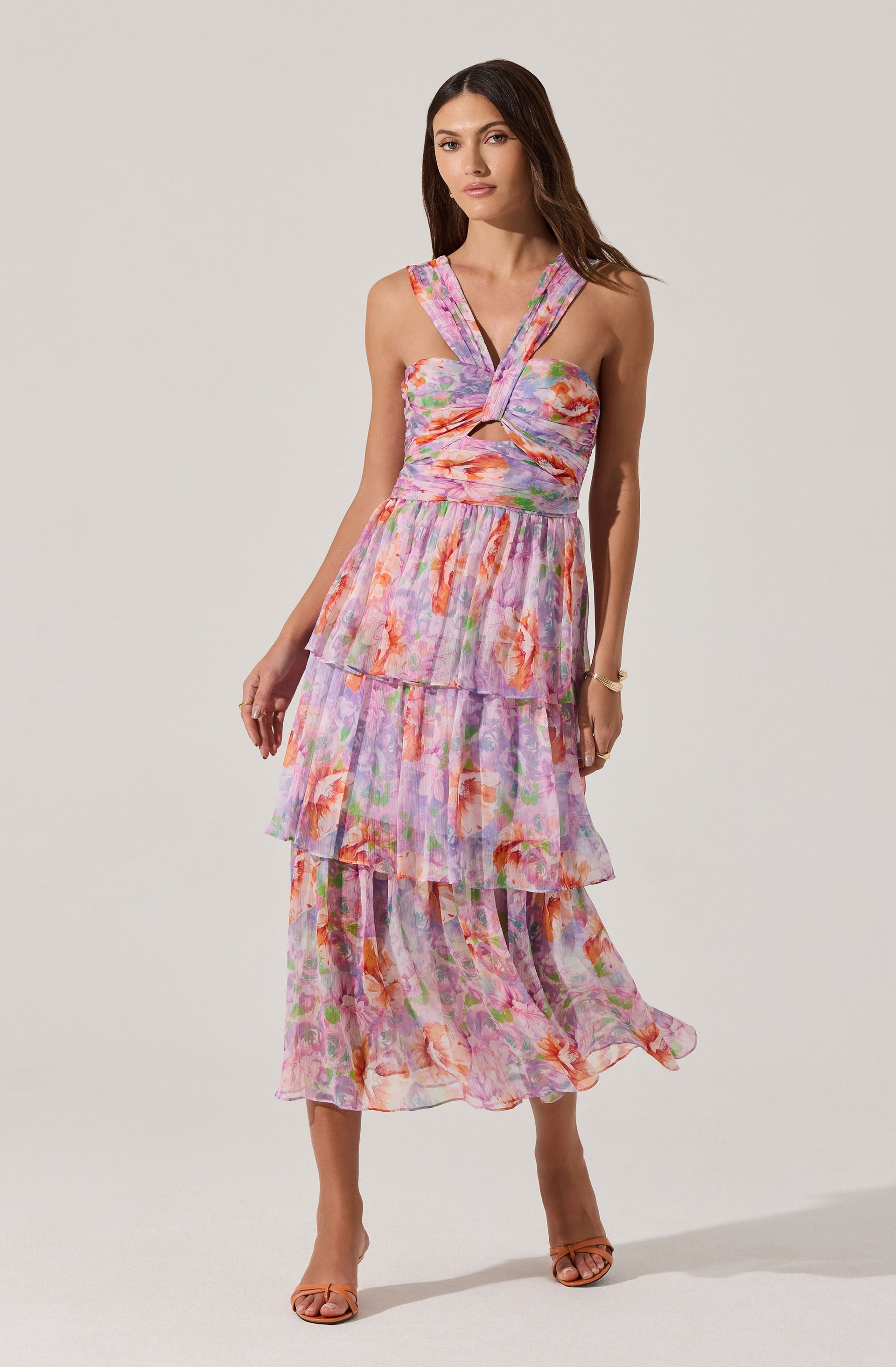 Tiered Floral Cutout Midi Dress - ASTR the Label Tiered Floral Cutout Midi Dress - ASTR the Label