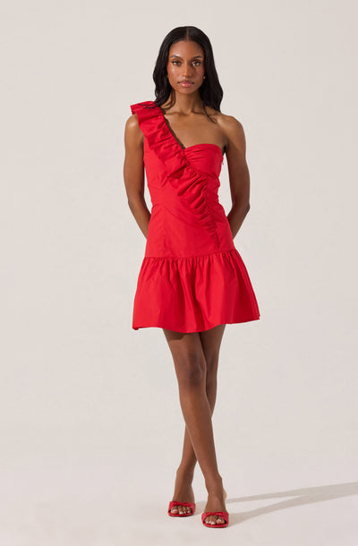One Shoulder Ruffle Mini Dress