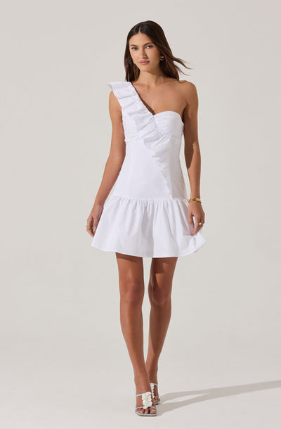 One Shoulder Ruffle Mini Dress