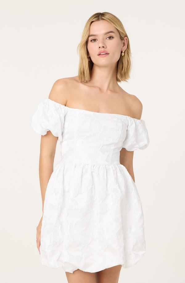 Off Shoulder Floral Jacquard Bubble Dress - ASTR the Label Off Shoulder Floral Jacquard Bubble Dress - ASTR the Label