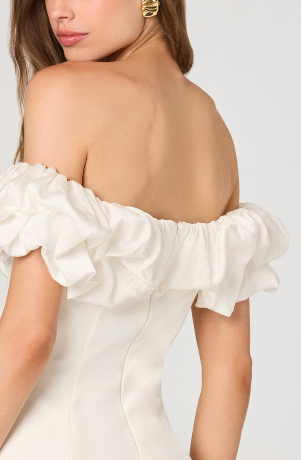 off the shoulder ruffle dress white Ruffle Strapless Off Shoulder Dress