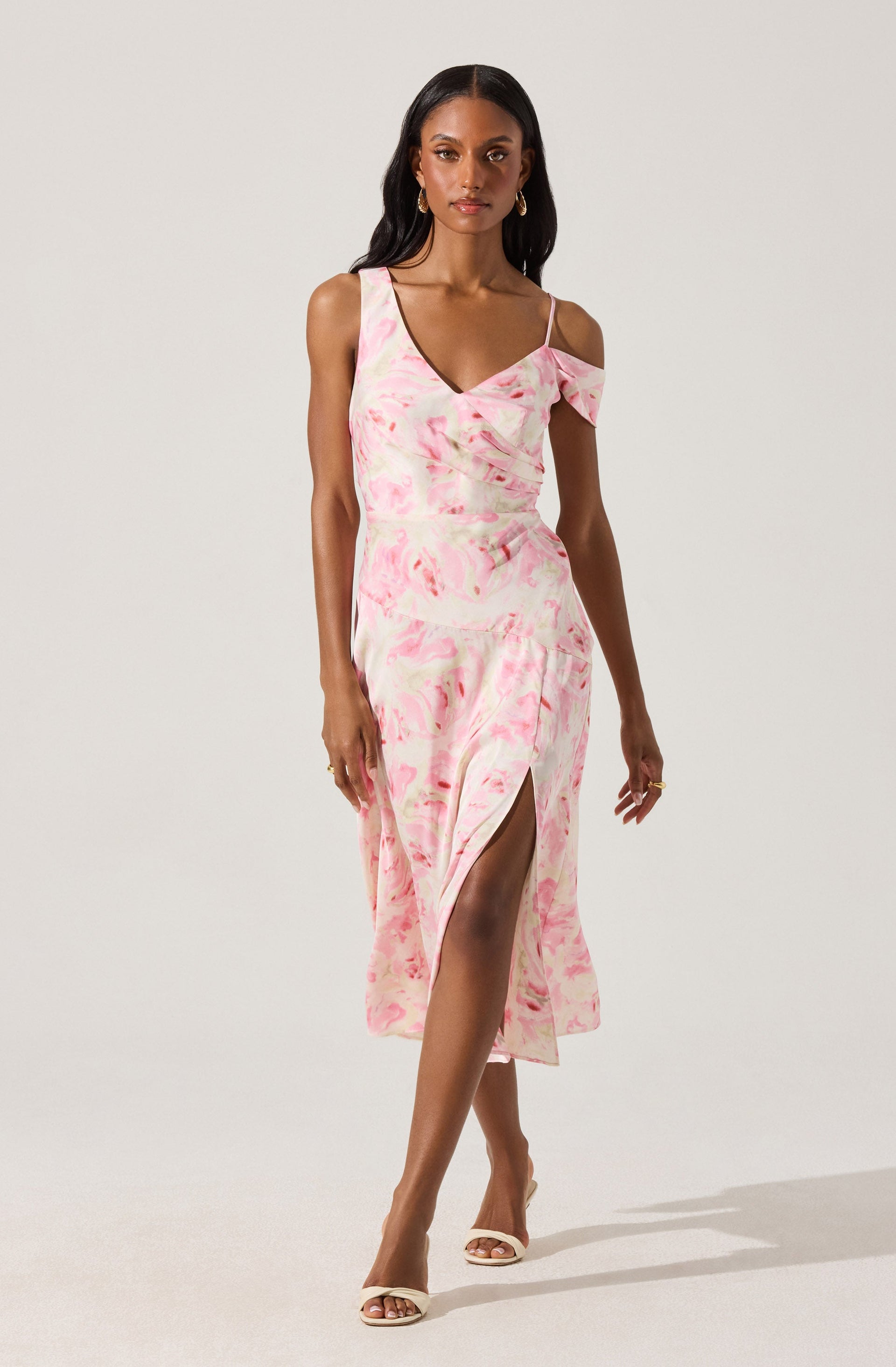 knee length dresses for ladies Strapless Contrast Belted Midi Dress main image 0