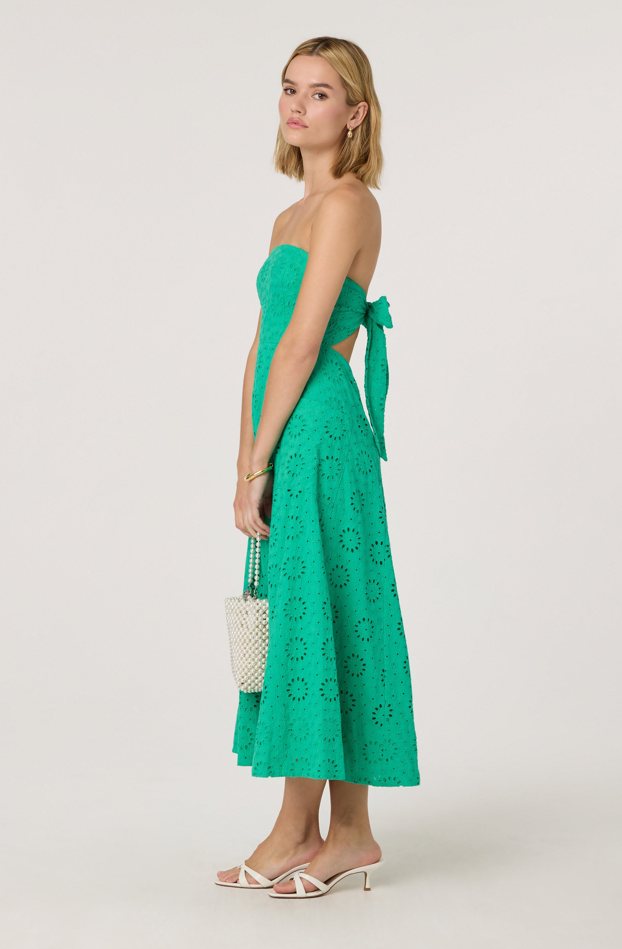Eyelet Strapless Midi Dress