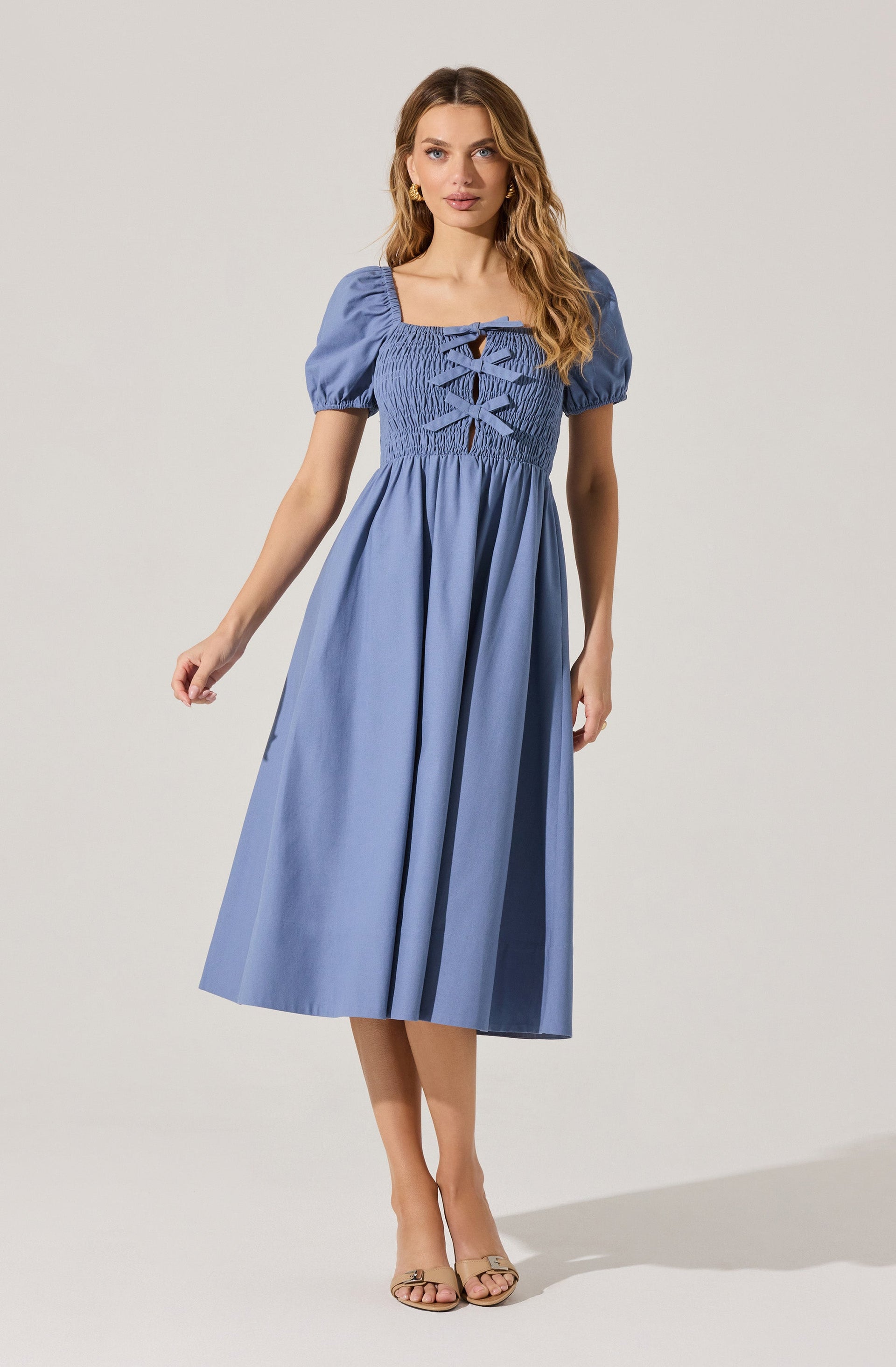 Smocked Bow Midi Dress - ASTR the Label