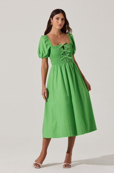Smocked Bow Midi Dress