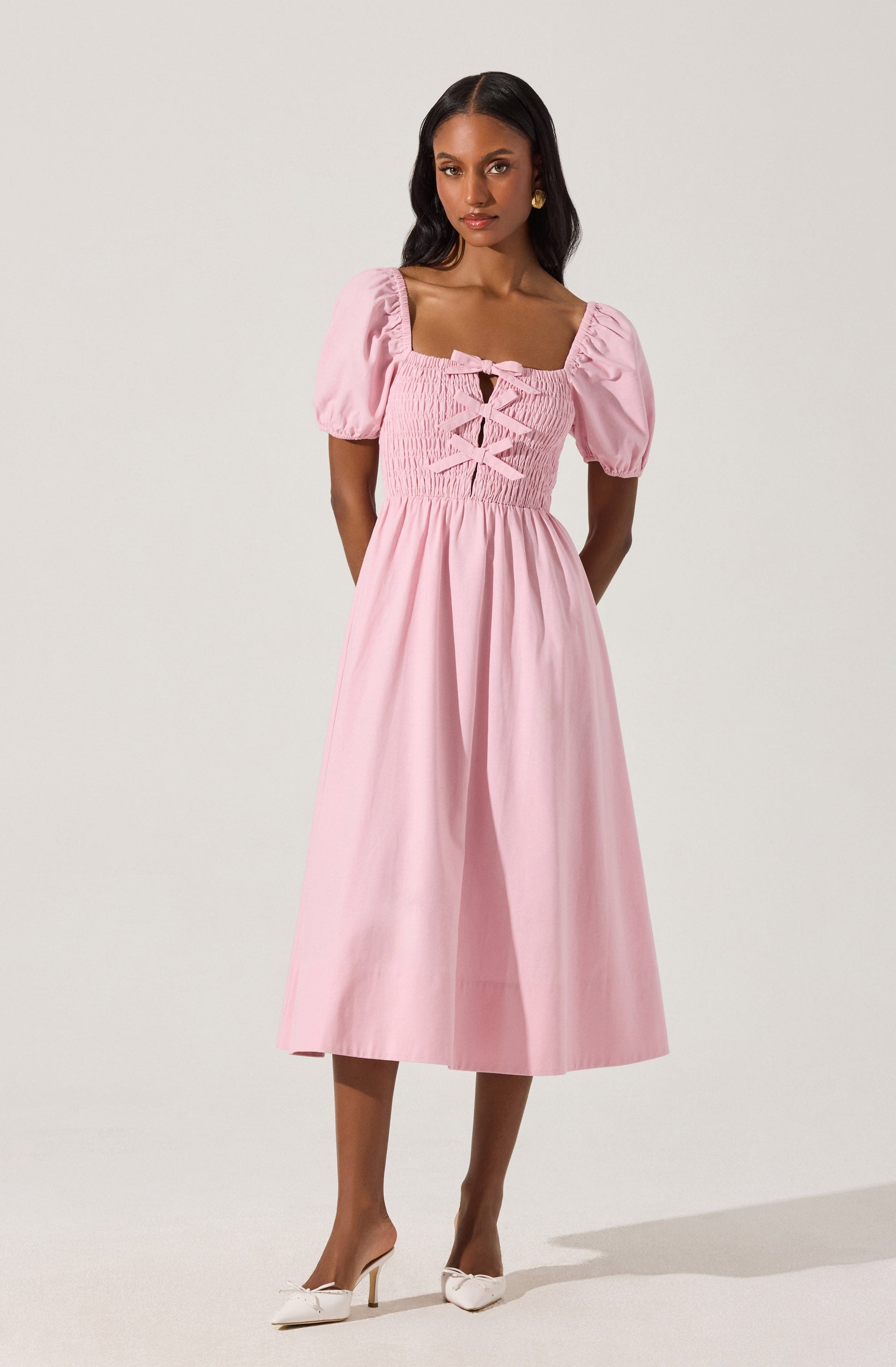 knee length dresses for ladies Citrine Linen Bow Front Midi Dress main image 1