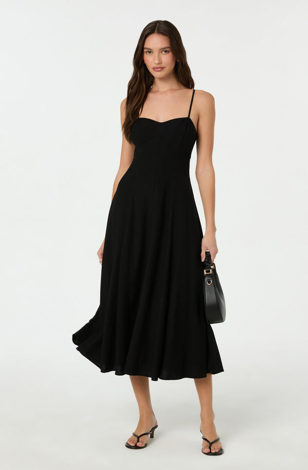 Linen-Blend A-Line Midi Dress