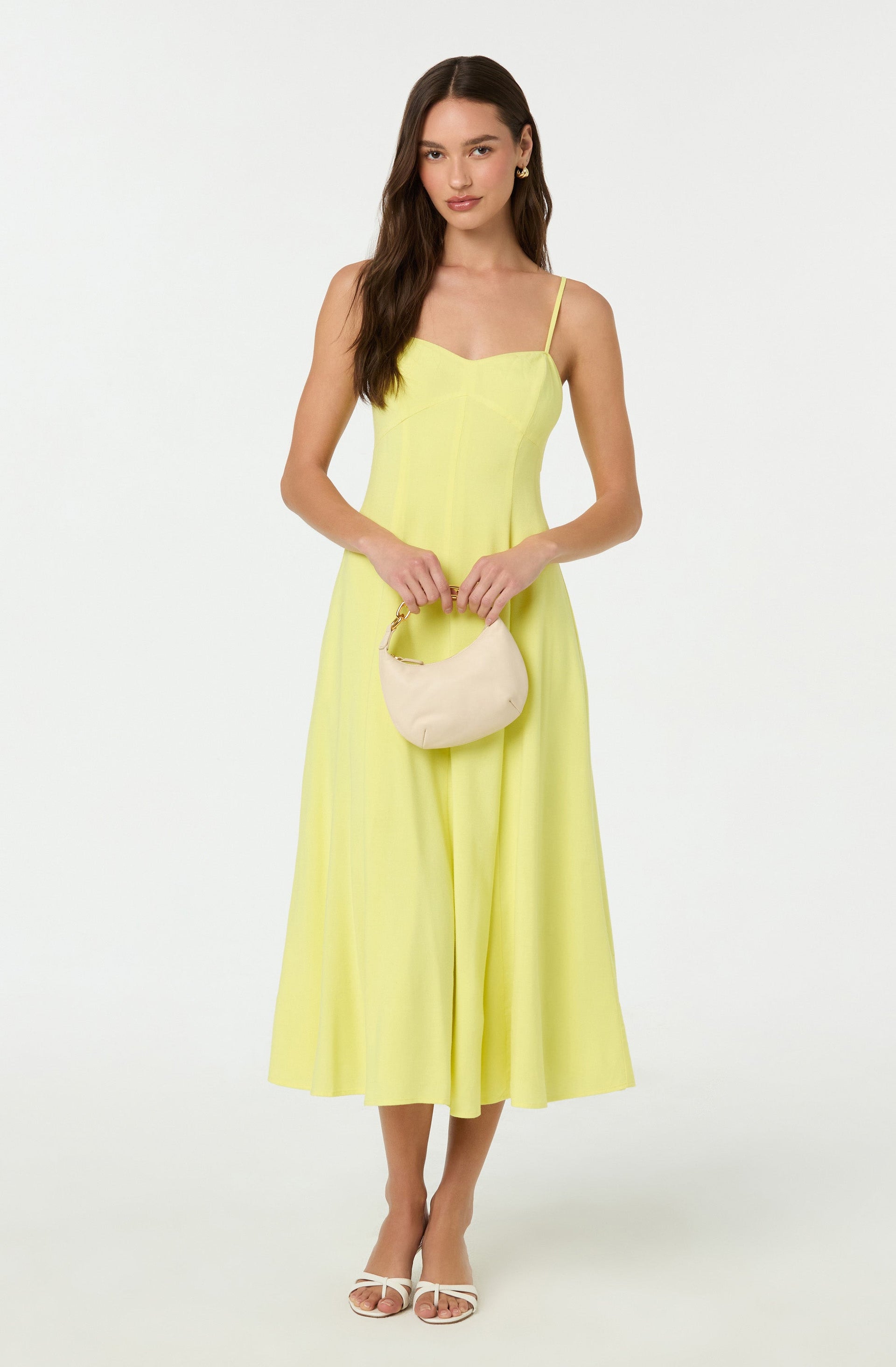 knee length dresses for ladies Linen-Blend A-Line Midi Dress