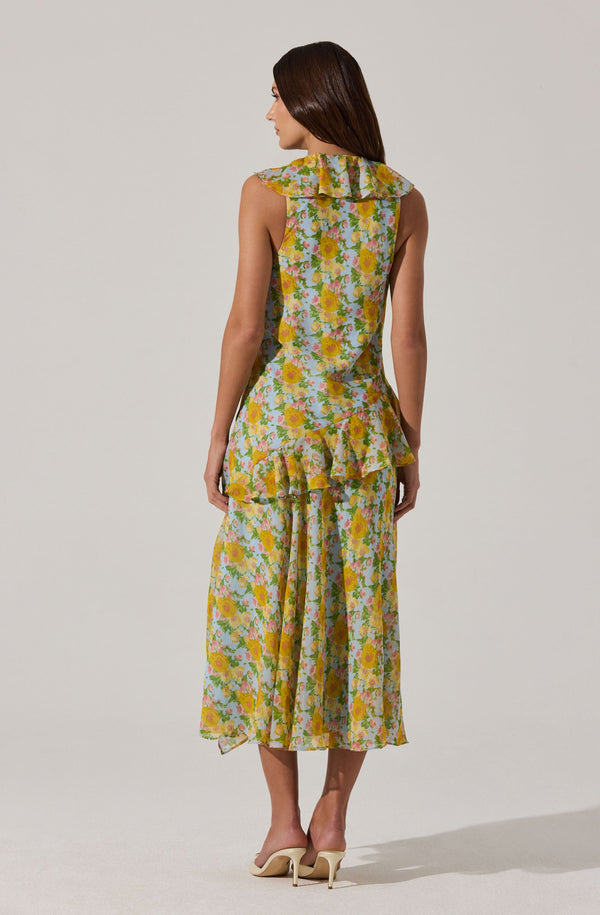 ASTR the Label Ruffle Sleeveless High-Low Midi Dress in Blue Multi Floral at Nordstrom, Size Small ASTR the Label Ruffle Sleeveless High-Low Midi Dress in Blue Multi Floral at Nordstrom, Size Small