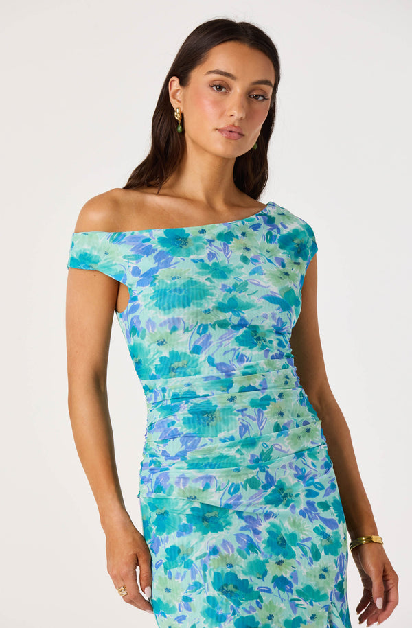 slim fit dress slacks Off-Shoulder Floral Mini Dress in Mint Green main image 0