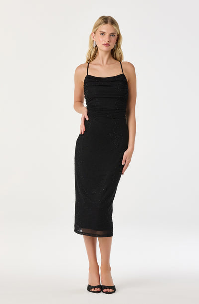 Embellished Rhinestone Ruched Midi Dress