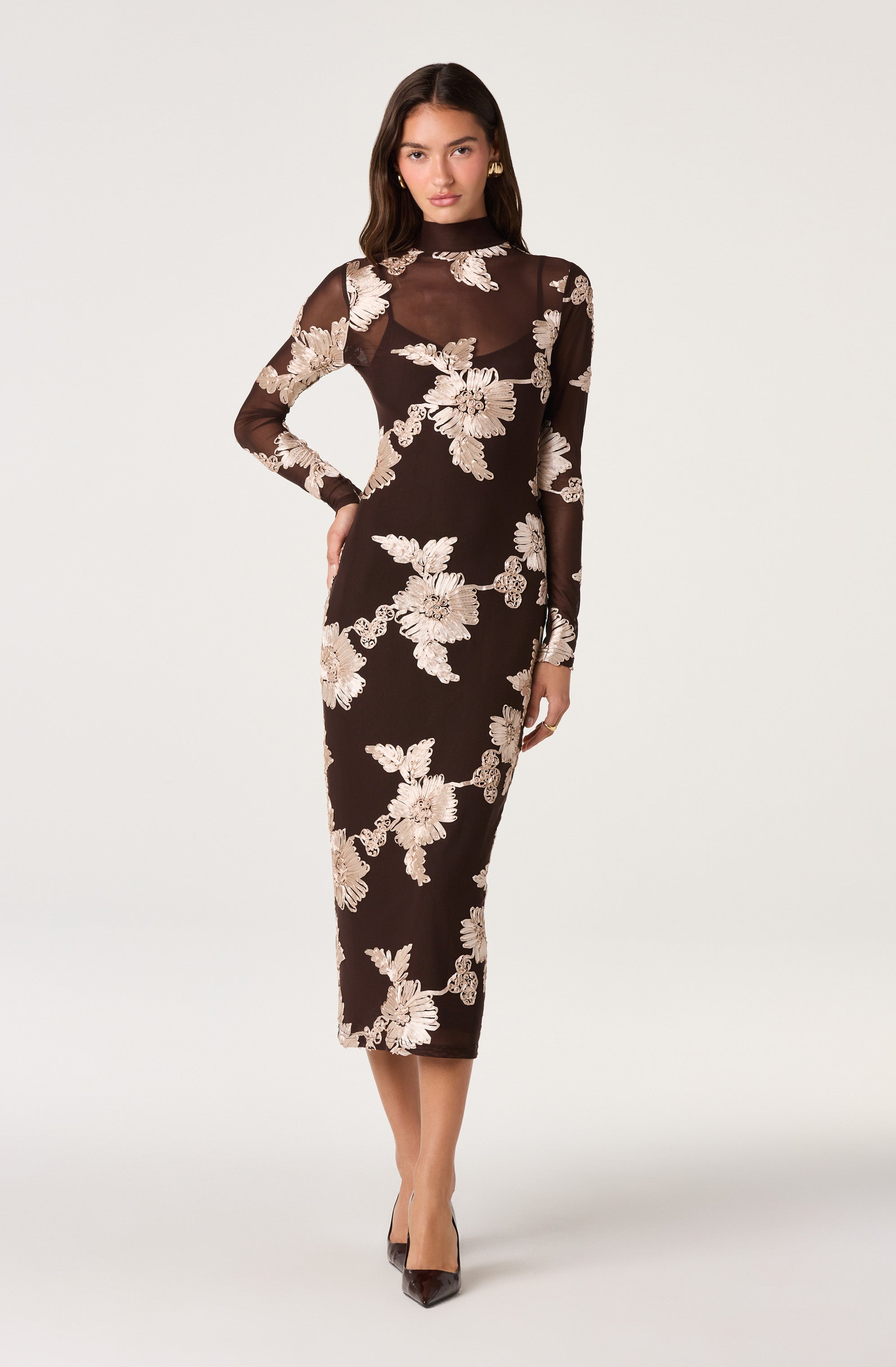 Florentine Embroidered Mesh Midi Dress - angle 1