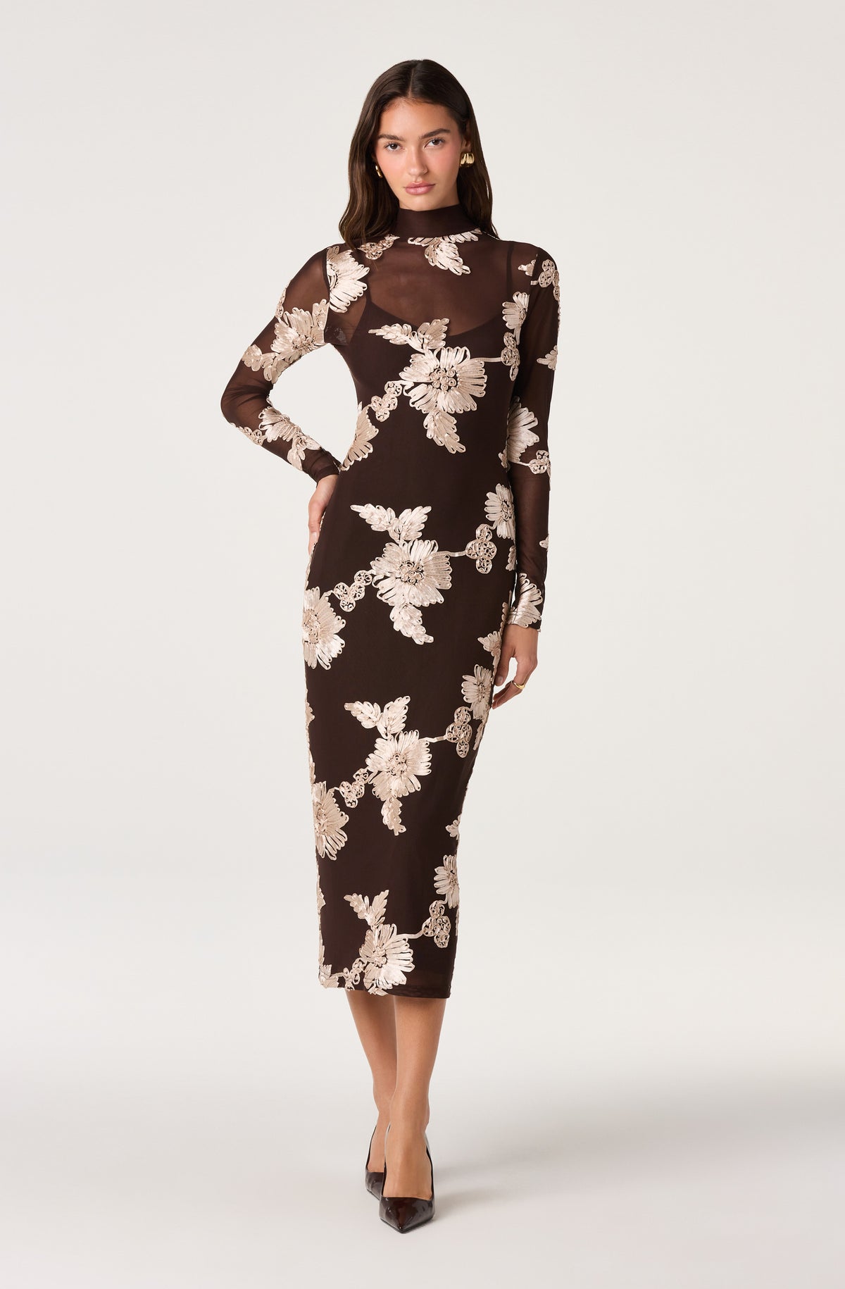 Florentine Embroidered Mesh Midi Dress
