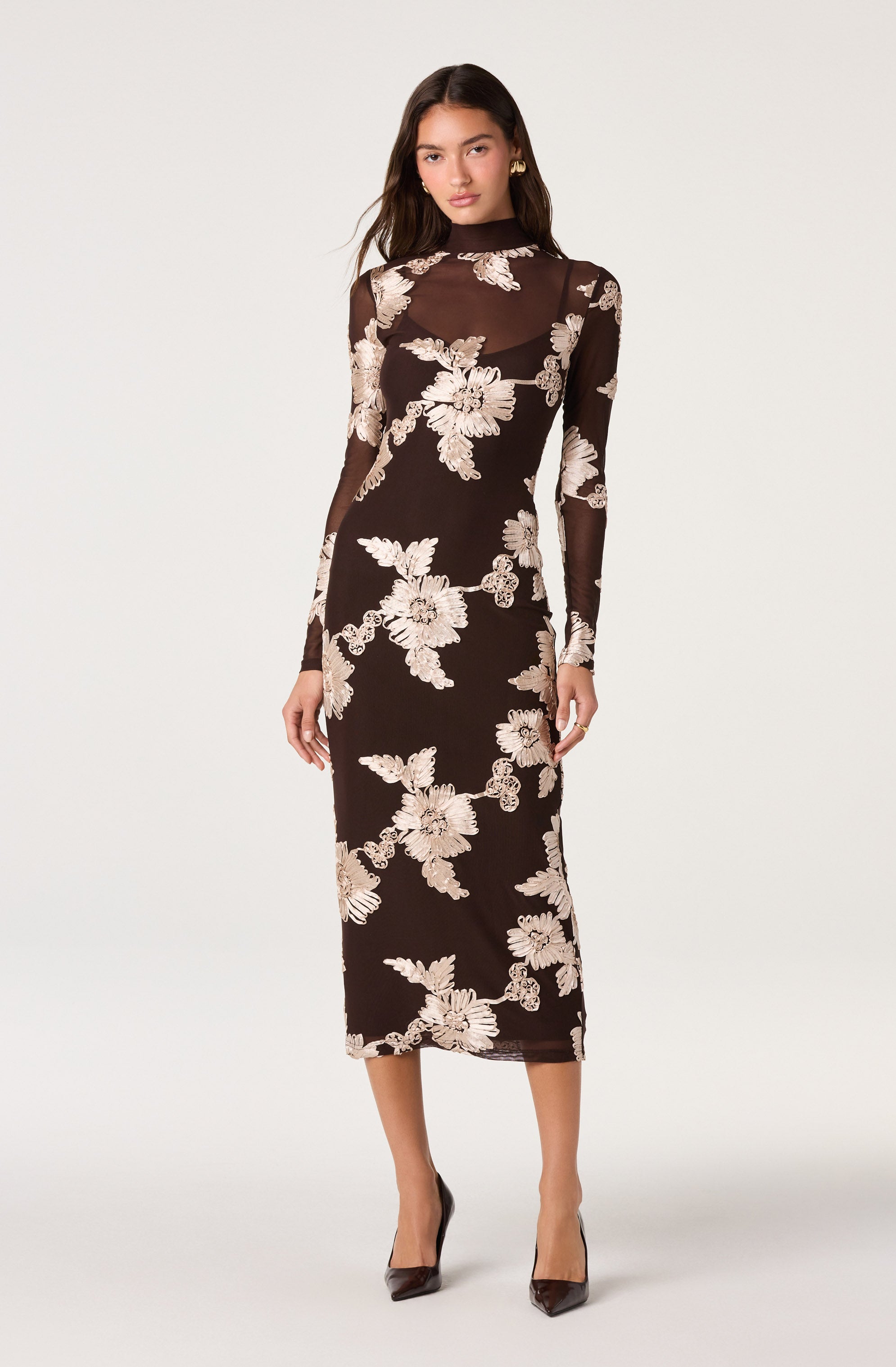 Florentine Embroidered Mesh Midi Dress thumbnail 3