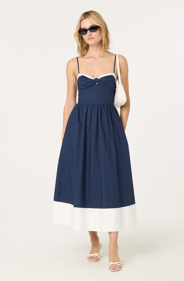 blue spaghetti strap midi dress Blu Pepper Women's Bow Strap Dress - Blue