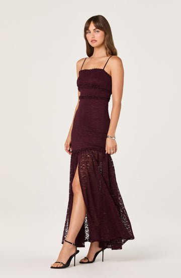 Ruffle Detail Lace Maxi Dress