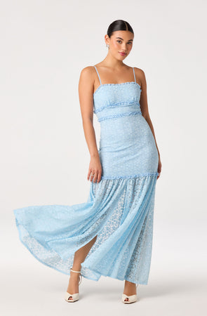 light blue lace maxi dress Ruffle Tiered Primary colour:Yellow this maxi dress offers Black Contrasting Bell Sleeve dev-position-formal-prom-outfits:number:82