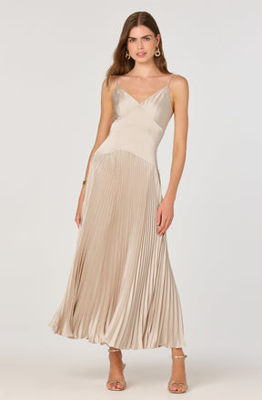 Pleated Drop Waist Maxi Dress